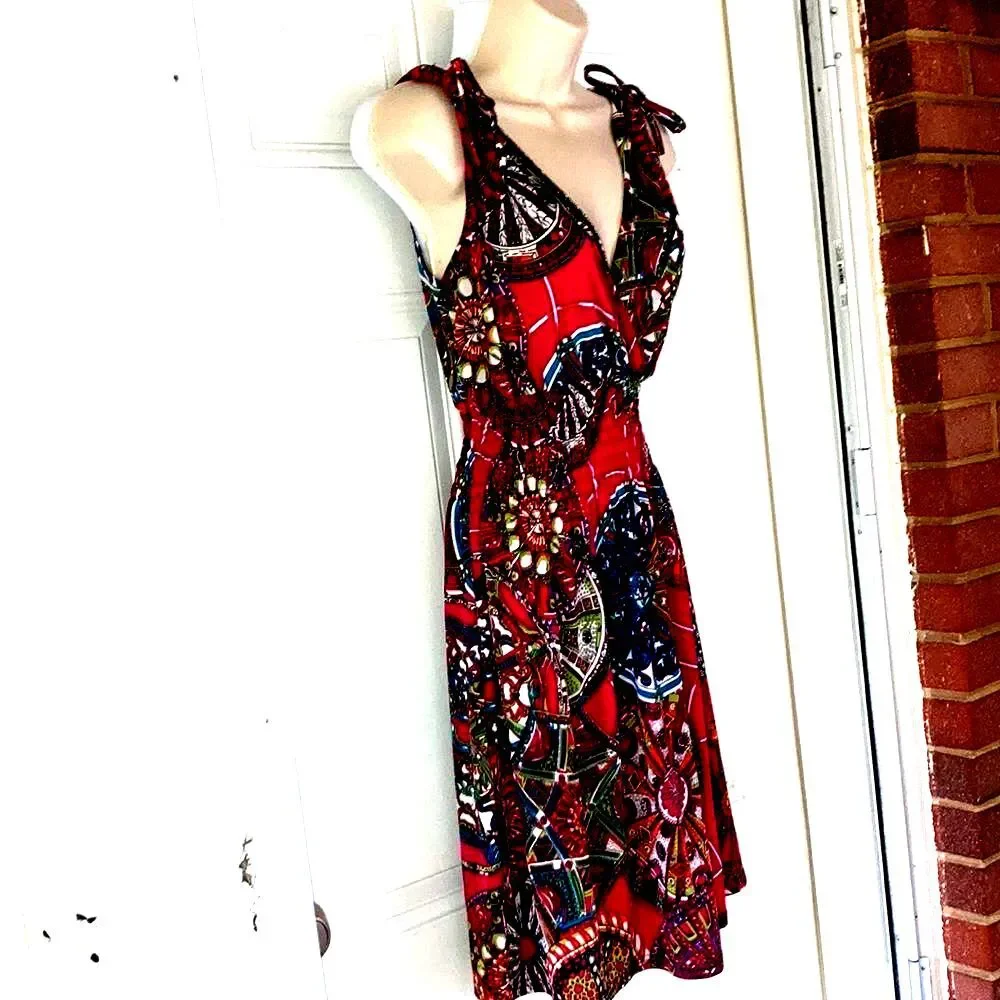 Floral Crossover Top Plunge Smock Waist Mini Dress Womens Small